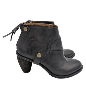 Schuler Sons Philadelphia Black Leather Ankle Bootie Stacked Cone Heel Boot 8.5B